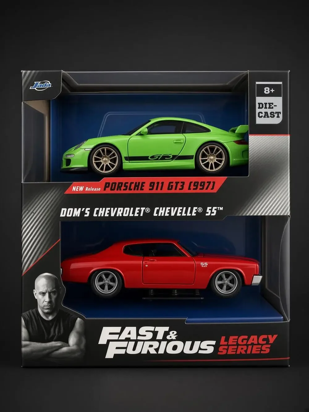 Jada Fast and Furious Legacy Series Diecast 2 Car Set Porsche 911 GT3 Chevelle